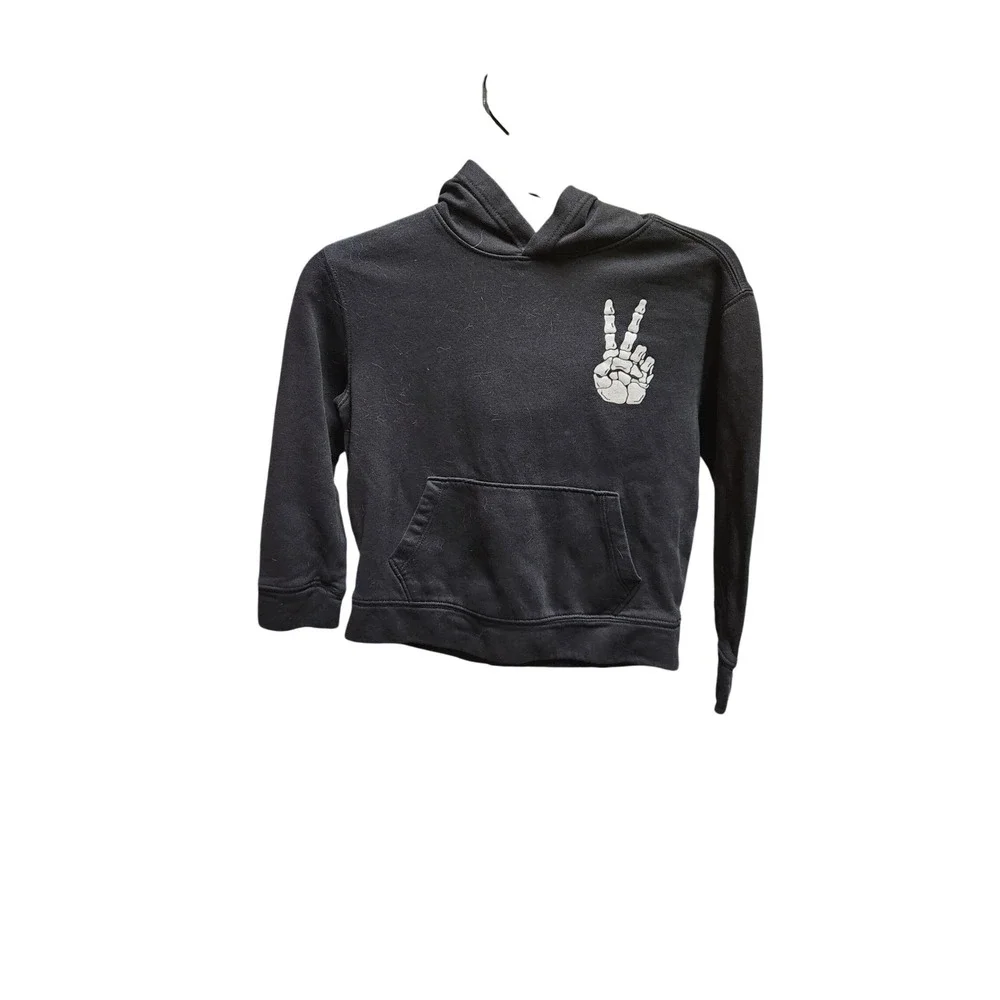 Old Navy Kids Ghoul Vibes Only Skeleton Peace Sign Black Graphic Hoodie Size M 8